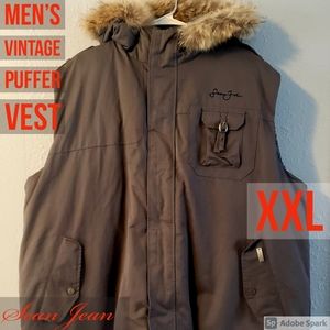 Sean Jean Vintage Puffer Vest w/Real Fur Hood XXL